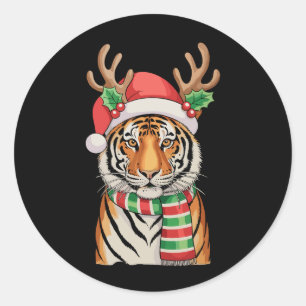 Adesivo Redondo Tiger Reindeer Santa Hat Natal Férias