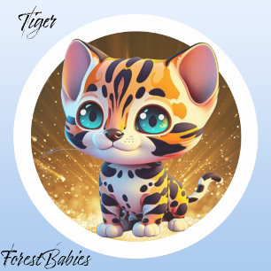 Adesivo Redondo Tiger 🐯 Selgle Safari Animal Cartoon Graphic