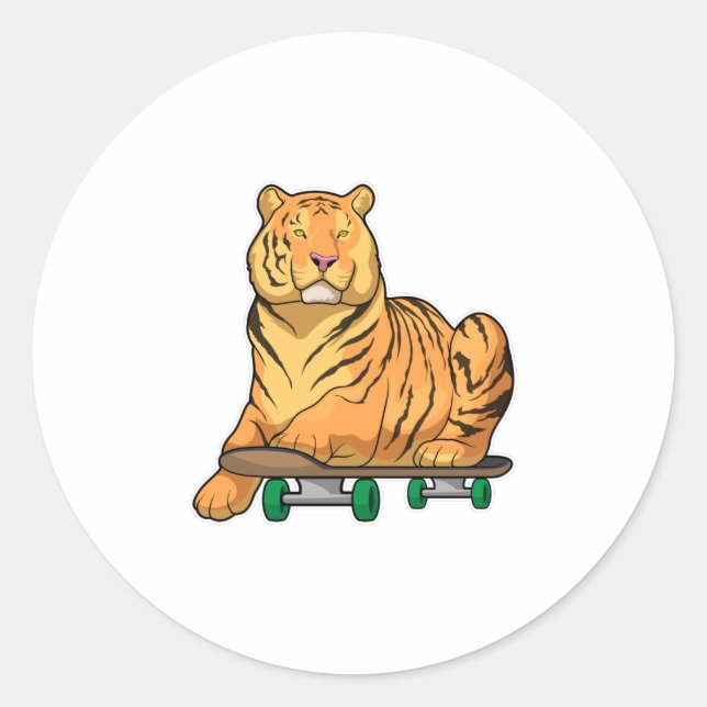 Adesivo Redondo Tiger Skater Skateboard (Frente)