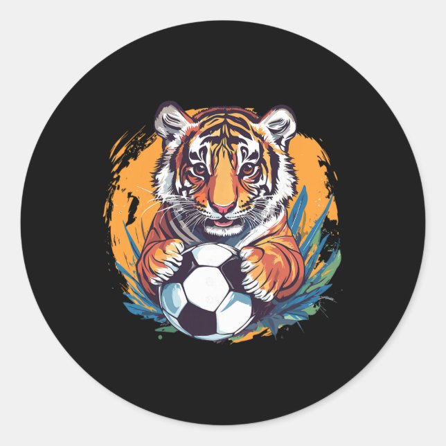 Adesivo Redondo Tiger Soccer Byll Fierce Jungle Animal  (Frente)