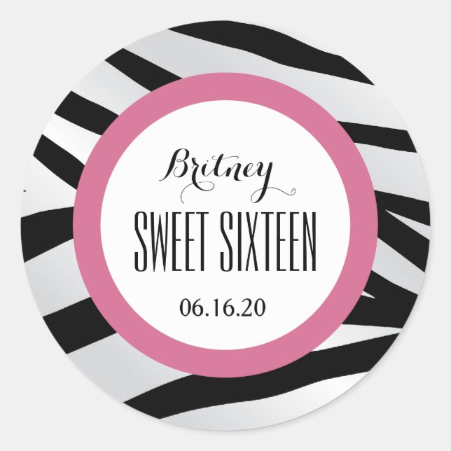 Adesivo Redondo TIGER Sweet XVI 16 PINK PRETO V10 Personalizado (Frente)