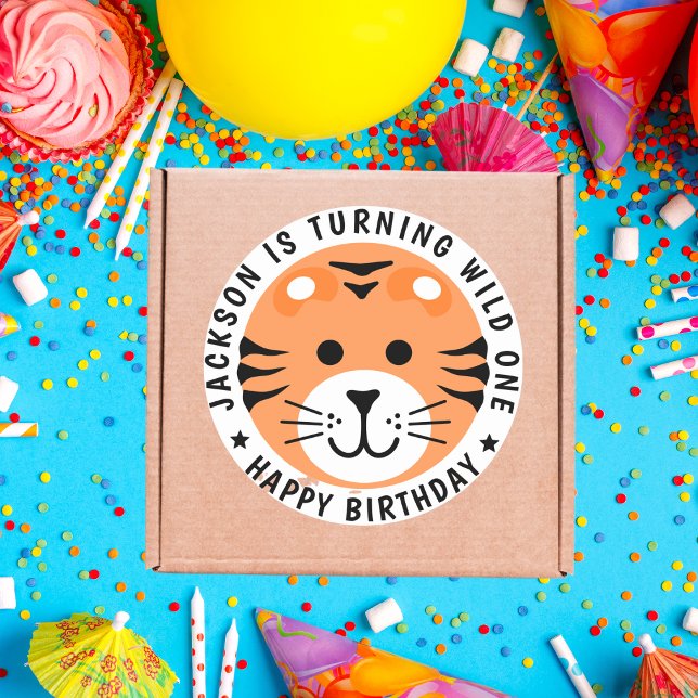 Adesivo Redondo Tiger Wild One Jungle Safari Animal Aniversário de (Criador carregado)