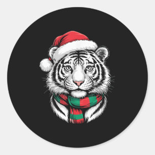 Adesivo Redondo Tiger Xmas Santa Hat Figurume De Natal
