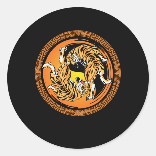 Adesivo Redondo Tiger Yin Yang Harmony Meditação China Yoga Gift (Frente)