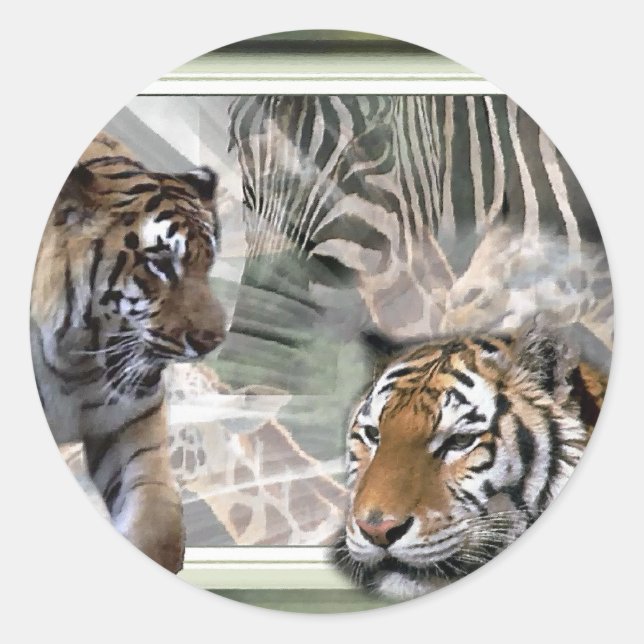 Adesivo Redondo Tiger, Zebra, Girafa, Presentes De Amantes (Frente)