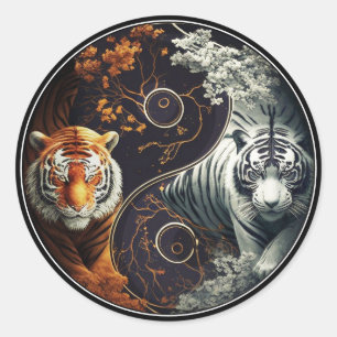Adesivo Redondo Tigers Yin Yang