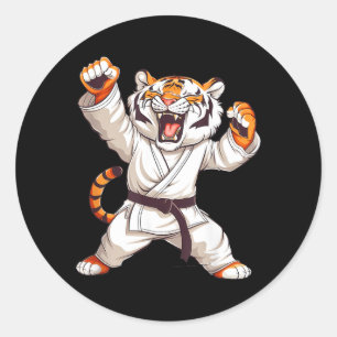 Adesivo Redondo Tigre Amante de Karatê Fofo Taekwondo Jiu-Jitsu
