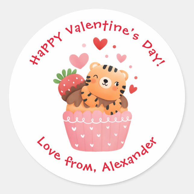 Adesivo Redondo Tigre-bonito no Dia de os namorados de Crianças Pe (Frente)