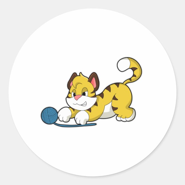 Adesivo Redondo Tigre com bola de fio Woll (Frente)