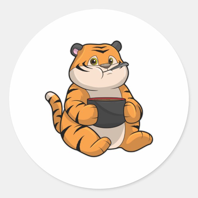 Adesivo Redondo Tigre comendo com a bola