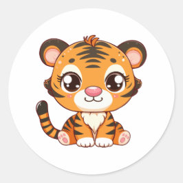 Adesivo Redondo Tigre De Bebê Bonito Sentado