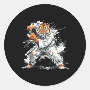 Adesivo Redondo Tigre de Kickboxing Aquarela Artes Marciais Karate