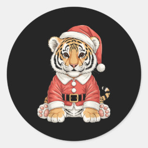 Adesivo Redondo Tigre de Natal Fofo Papai Noel Safari Animal