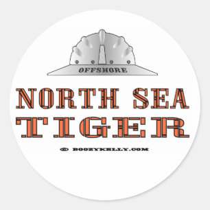 Adesivo Redondo Tigre do Mar do Norte, a pouca distância do mar,