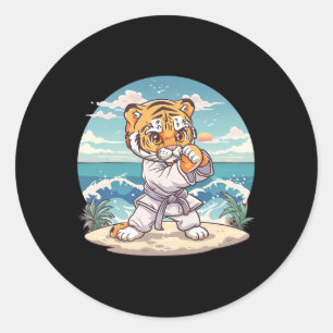 Adesivo Redondo Tigre Fofo de Caratê Kickboxing Taekwondo Jiu-jits