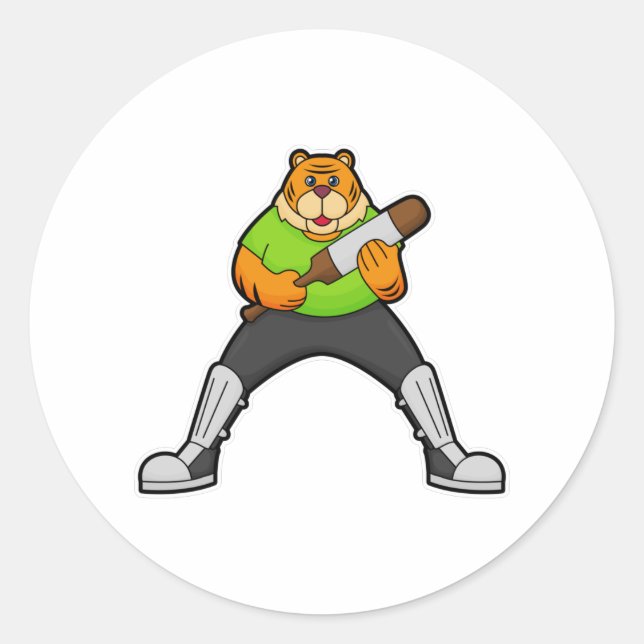 Adesivo Redondo Tigre no Cricket com morcego de Cricket (Frente)