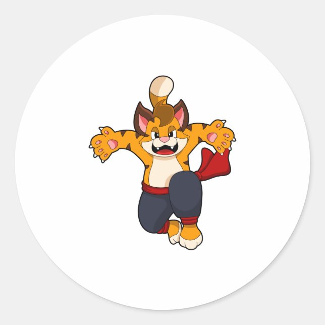 Adesivo Redondo Tigre no Karate das Artes Marciais (Frente)