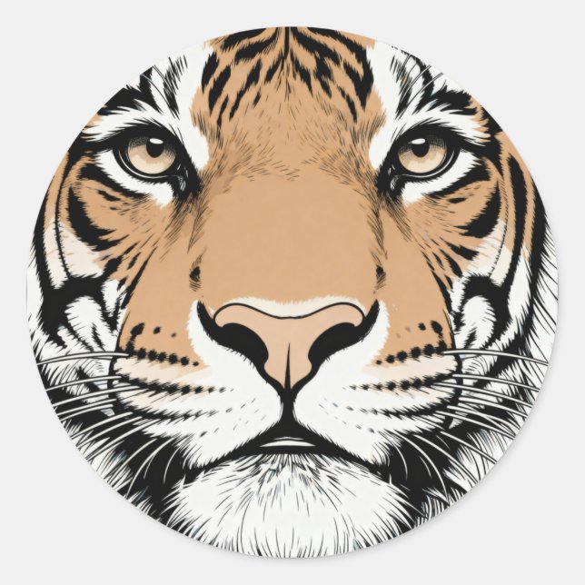 Adesivo Redondo Tigre Olhando Fixamente Rosto, Tigre (Frente)