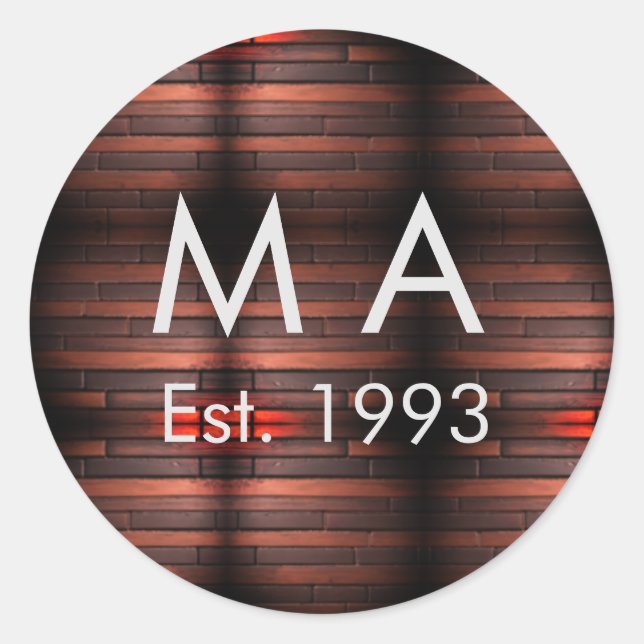 Adesivo Redondo Tijolo de pedra marrom rústico adicionar nome letr (Frente)