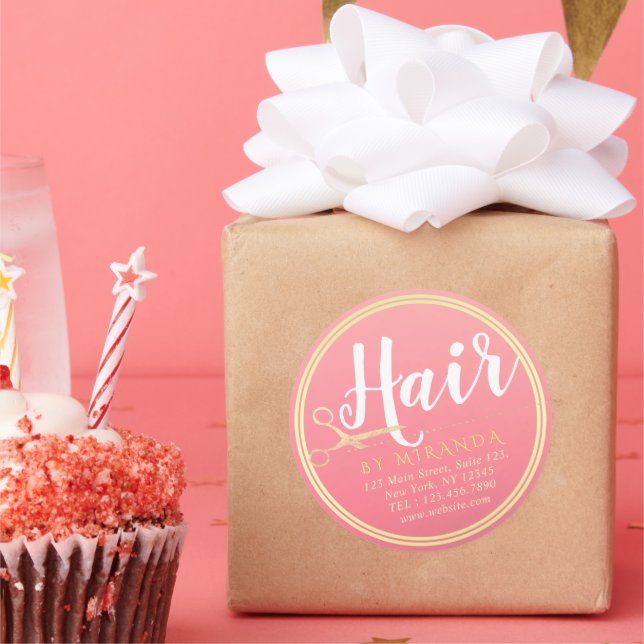 Adesivo Redondo Tijolo Dourado Rosa Moderno de Salão de Cabeleirei (Festa)