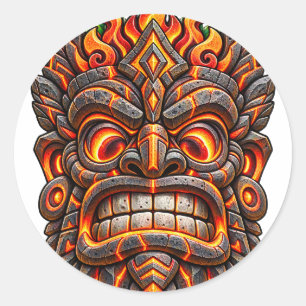 Adesivo Redondo Tiki Esculpido em Brasa
