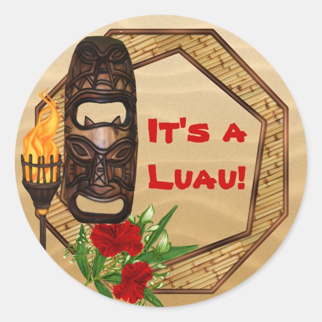 Adesivo Redondo Tiki Hawaiian Luau Stickers (Frente)
