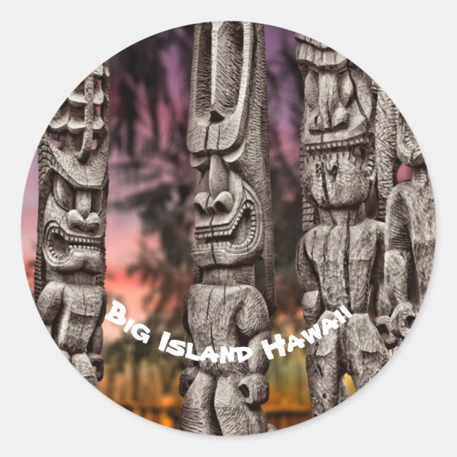 Adesivo Redondo Tiki Tribal Council, Kona Hawaii (Frente)