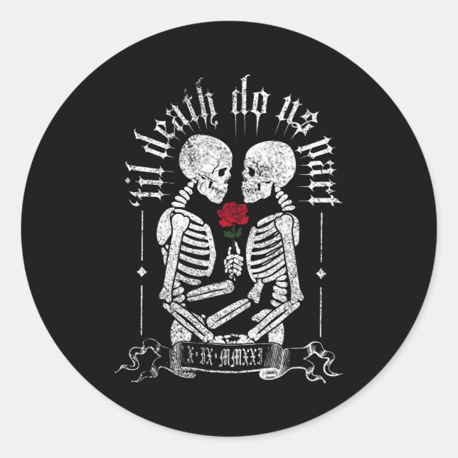 Adesivo Redondo Til Death Do Us Part Couple Skeleton Halloween Men (Frente)