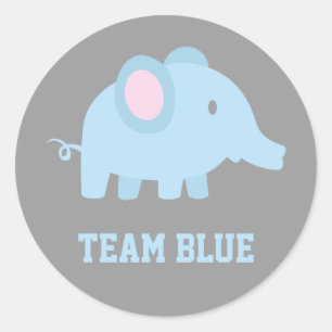 Adesivo Redondo Time Azul, Bebê Elefante Menino, Festa de Revelaçã