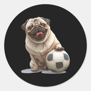 Adesivo Redondo Time de Futebol de Cachorro Pug Desporto Animal Ho