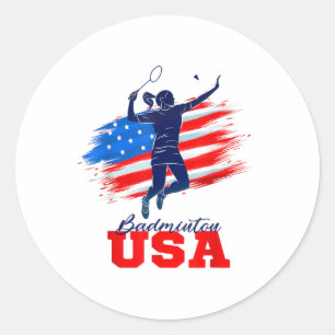 Adesivo Redondo Time de Suporte Badminton EUA Bandeira Americana E