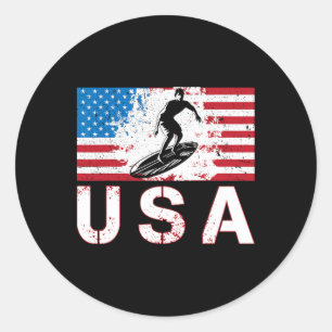 Adesivo Redondo Time de Surfe dos EUA Bandeira Americana Surfistas
