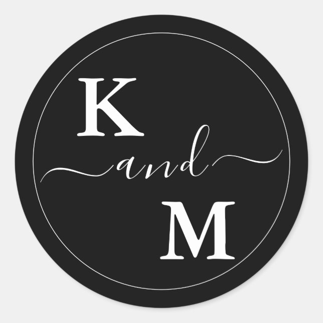Adesivo Redondo Timeless Modern Minimalist Wedding | Monogram (Frente)