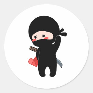 Adesivo Redondo Tímido Blushing Ninja segurando papel originami c