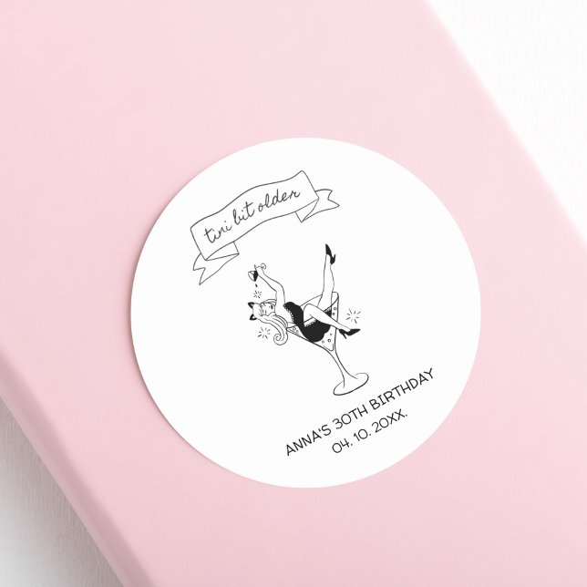 Adesivo Redondo Tini Bit Older Espresso Martini Aniversário (tini bit older birthday theme custom sticker)