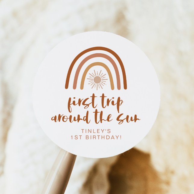 Adesivo Redondo TINLEY Boho Terracotta Rainbow Sun Primeiro Aniver (Criador carregado)