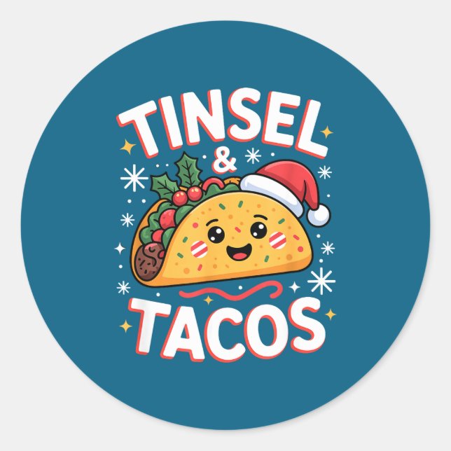 Adesivo Redondo Tinsel And Tacos Cute Christmas Mexican Food Fun  (Frente)