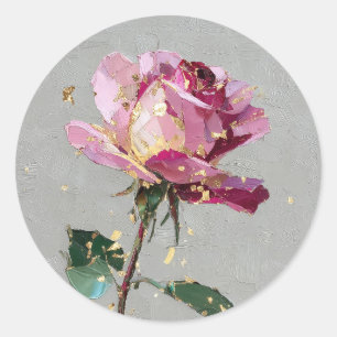 Adesivo Redondo Tinta a Óleo Rosa Rosa Folha Dourada Impressionist