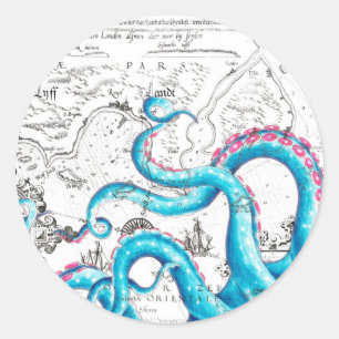 Adesivo Redondo Tinta azul de Tentáculos Queimados