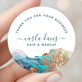 Adesivo Redondo Tinta De Aquarela Líquida De Arte Moderna Azul E D