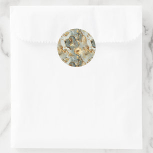 Adesivo Redondo Tinta Floral Watercolor Golden Blues Grays