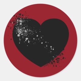 Adesivo Redondo Tinta Raspada Coração Preto.