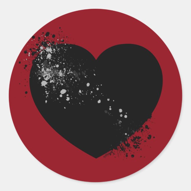 Adesivo Redondo Tinta Raspada Coração Preto. (Frente)