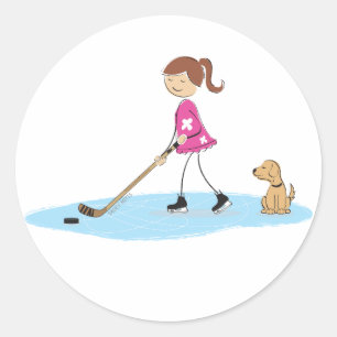 Adesivo Redondo Tinta Rosa De Hockey Girl