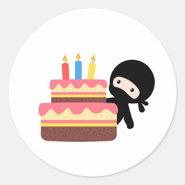 Adesivo Redondo Tiny Ninja Atrás do Bolo de Aniversário (Frente)