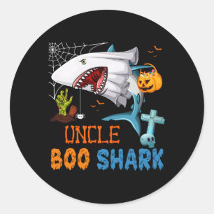 Adesivo Redondo Tio Boo Shark Halloween Tubarão Fantasma Com Abóbo