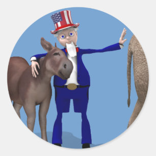 Adesivo Redondo Tio Sam Abraça Burro Feliz