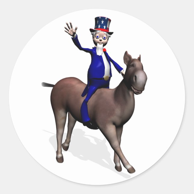 Adesivo Redondo Tio Sam Andando Em Donkey (Frente)