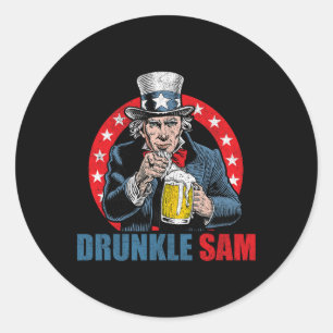 Adesivo Redondo Tio Sam Bêbado Engraçado 4 De Julho Tio Sam Cervej