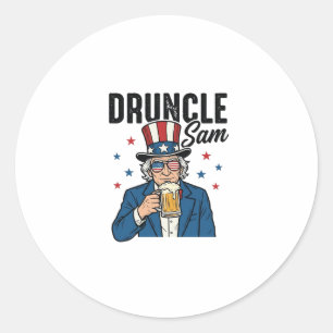 Adesivo Redondo Tio Sam Engraçado Desenho Vetorial de Cerveja Patr